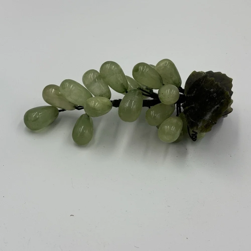 Vintage Midcentury carved Green Jade Grape Cluster / 8